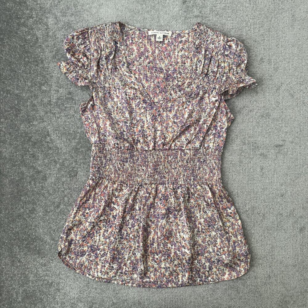 Banana Republic Purple Floral Smocked Waist Blouse